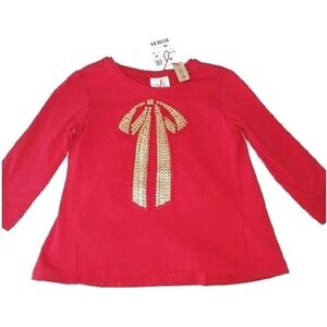 New Zara 9-12 Months Red Bow Sequin Top Gold Sparkle Holiday NWT